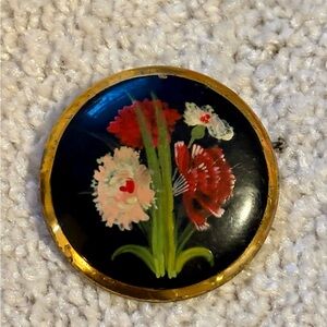 Antique Hand painted brass brooch